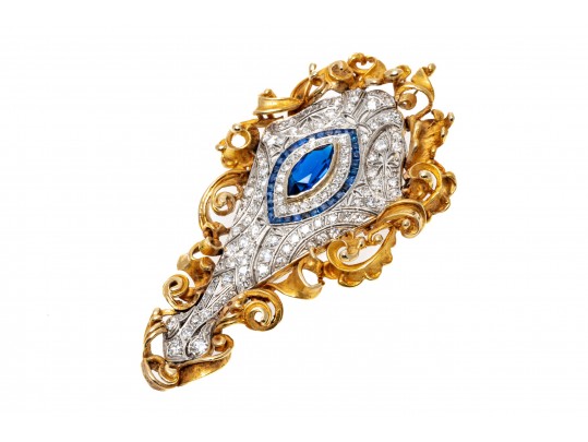 Vintage 14K Diamond, Sapphire And Blue Spinel Brooch