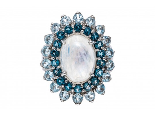 Stunning Mooonstone & Topaz Ring, Size 7