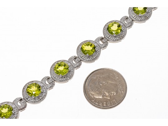 Contemporary Sterling And Peridot Line Bracelet 