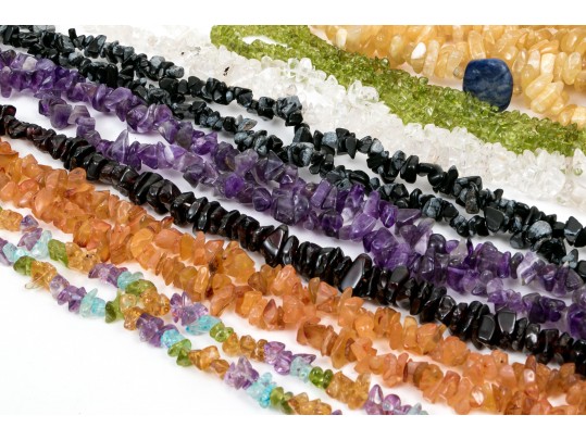 Eight Colorful Strung Tumbled Stone Necklaces