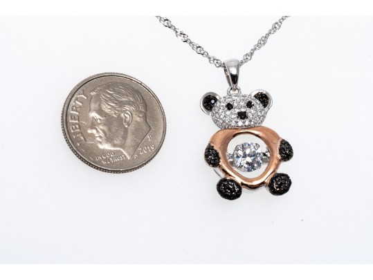 Lot Of Three Sterling Silver And CZ Jewelry Pieces, Including Panda Motif Jewelry