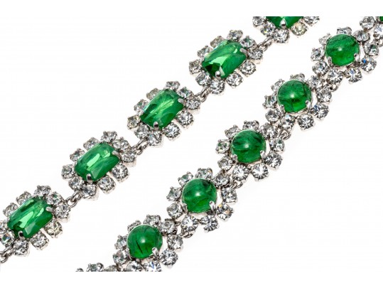 Vintage Christian Dior Rich Green Glass Necklace And Bracelet Set