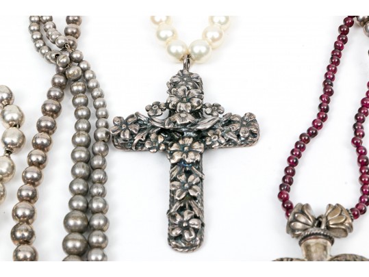 Classic Sterling And Beaded Necklaces And Bracelet