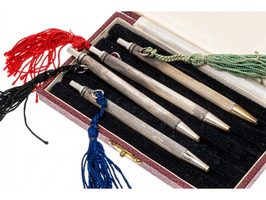 Set Of Four Antique Sterling English Pens