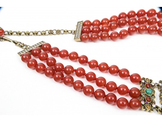 Heidi Daus Ornate Agate And Aventuring Pendant Necklace