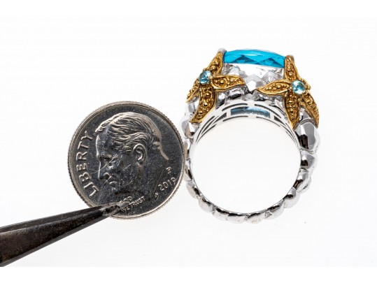 Sterling And Bright Topaz Ornate Ring, Size 6.25