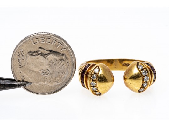 18K Open Diamond And Ruby Ring, Size 7.5