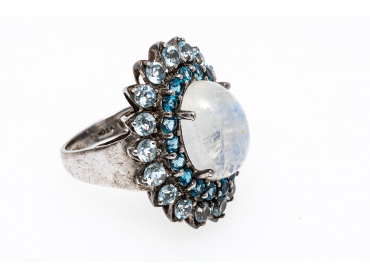 Stunning Moonstone And Topaz Sterling Ring, 7