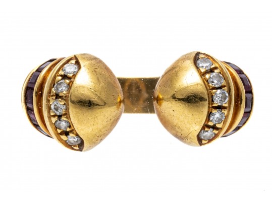 18K Open Diamond And Ruby Ring, Size 7.5