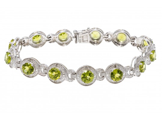 Contemporary Sterling And Peridot Line Bracelet 