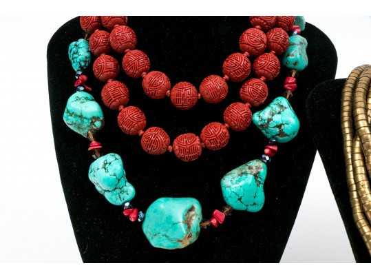 Large Group Of Colorful Turquoise And Cinnabar Jewelry