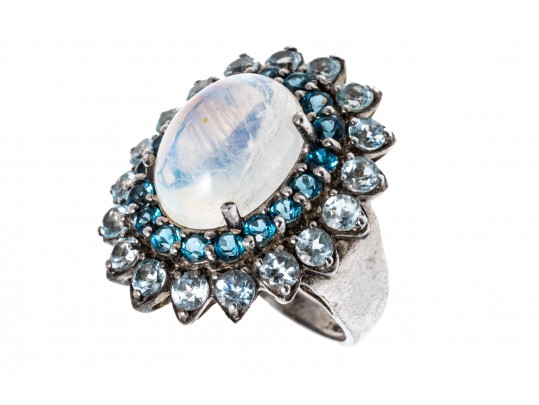 Stunning Moonstone And Topaz Sterling Ring, 7