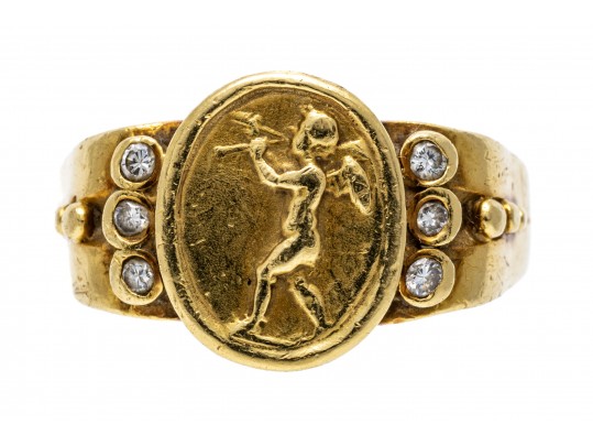 18K Putti Image And Diamond Ring, Size 5.75