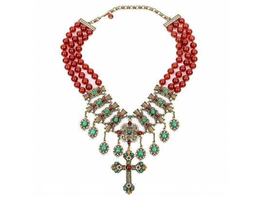 Heidi Daus Ornate Agate And Aventuring Pendant Necklace