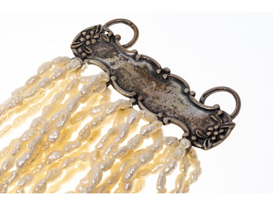 Wide Many Stranded Keshi Pearl, Sterling Bracelet