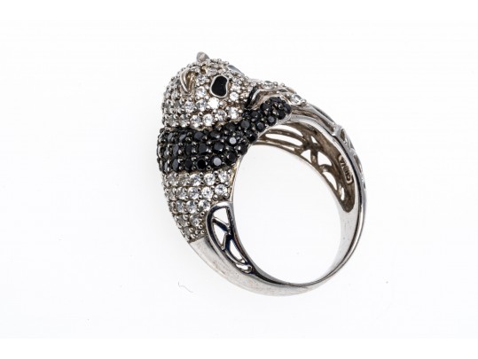 Lot Of Three Sterling Silver And CZ Jewelry Pieces, Including Panda Motif Jewelry