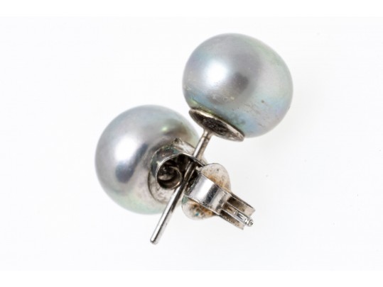 Six Sterling And Cultured Pearl Stud Earrings