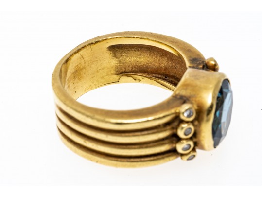 18K Topaz And Diamond Wide Band Ring, Size 5.25