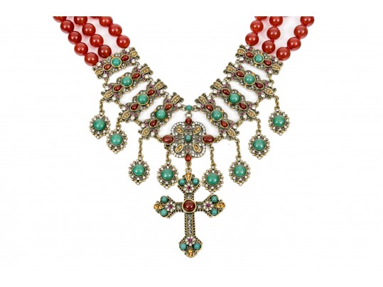 Heidi Daus Ornate Agate And Aventuring Pendant Necklace