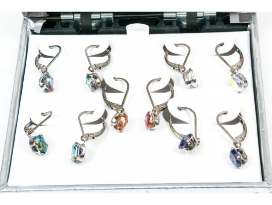 Eleven Pairs Of Colorful Sterling Sivler Earrings