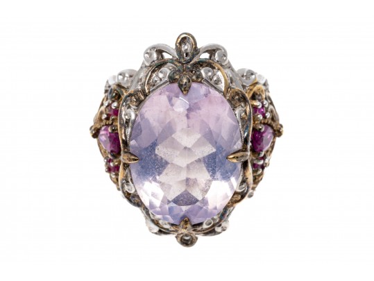 Amethyst, Pink Tourmaline And Sterling SIlver Ring