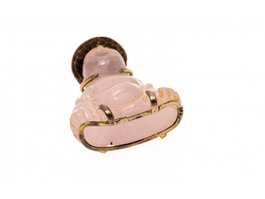 14K And Carved Rose Quartz Buddha Pendant