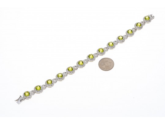Contemporary Sterling And Peridot Line Bracelet 