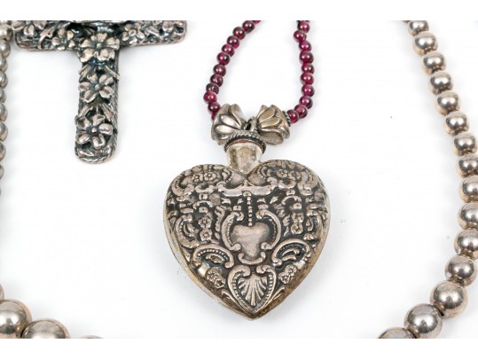 Classic Sterling And Beaded Necklaces And Bracelet