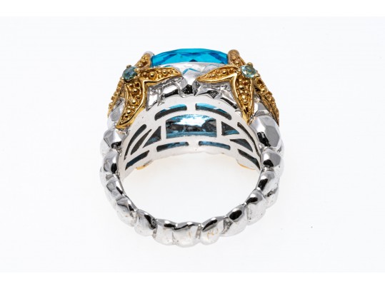 Sterling And Bright Topaz Ornate Ring, Size 6.25