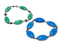 Two Blue And Green Glass Sterling Bracelets
