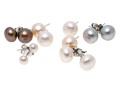 Six Sterling And Cultured Pearl Stud Earrings