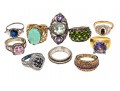 Lot Of Ten Assorted Colorful Sterling Silver Rings