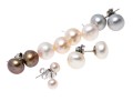 Six Sterling And Cultured Pearl Stud Earrings