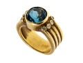 18K Topaz And Diamond Wide Band Ring, Size 5.25