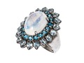 Stunning Moonstone And Topaz Sterling Ring, 7