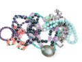 Colorful Fluorite, Amethyst And Coral Beaded Jewelry