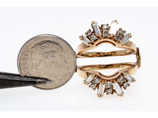 14k Yellow Gold Classic Diamond Guard Ring, App. 0.47 TCW, Size 5.25
