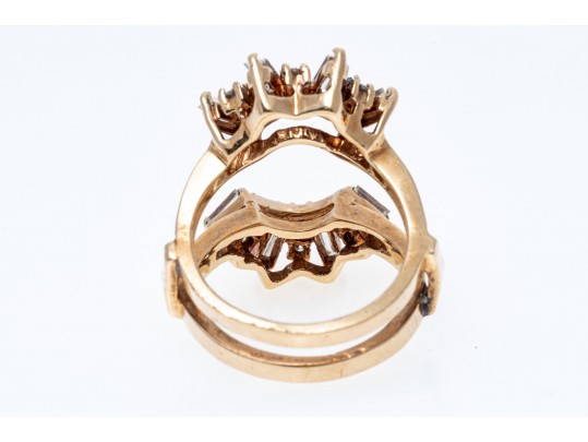 14k Yellow Gold Classic Diamond Guard Ring, App. 0.47 TCW, Size 5.25