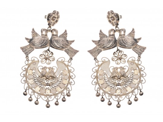 Outstanding Sterling Chandelier Love Bird Earrings