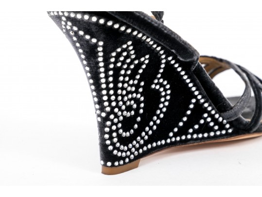 Valentino Garavini Extravagant, Dark Grey Strappy Wedge Sandals, Bejeweled, Size 40 1/2