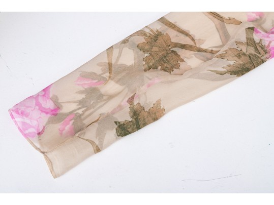 Gucci Ivory And Pink Sheer Silk Floral Blouse, Size 42