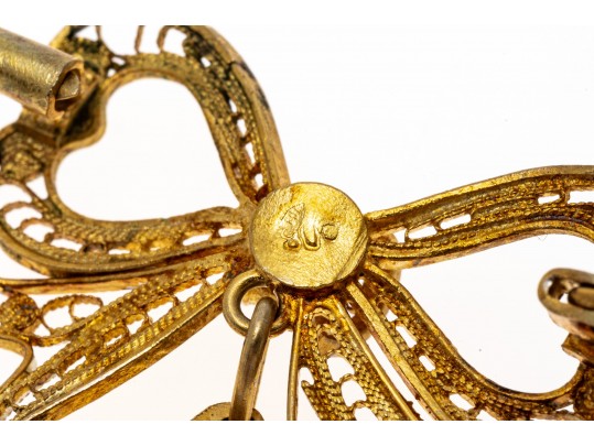 Charming 800 Silver Filigree Bow Brooch