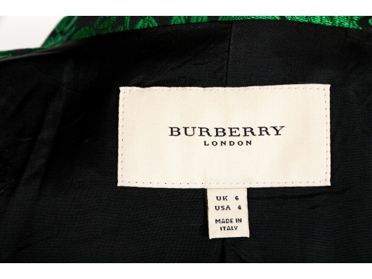 Burberry Luxurious Green Brocade Pattern Short Shacket, Size 4