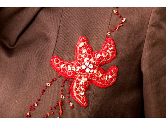 Blumarine Fun Brown Bejeweled Cotton Blazer, Size Italy 42