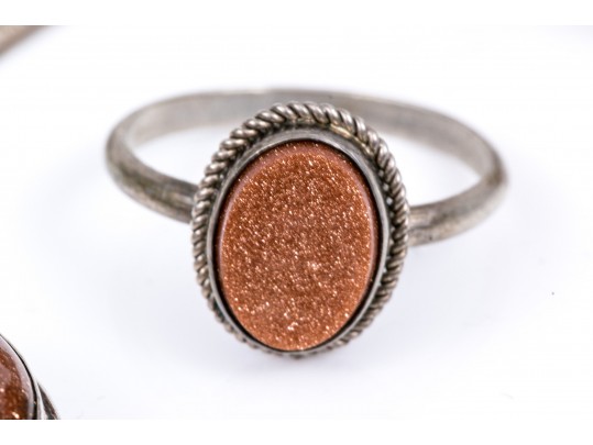 Lot Of Assorted Sterling, 800 Silver And Gold Filled Goldstone Glass Jewelry Pieces