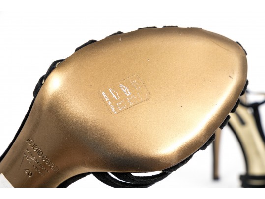 Roberto Cavalli Classic Black Suede Stilleto T-straps, Size 40