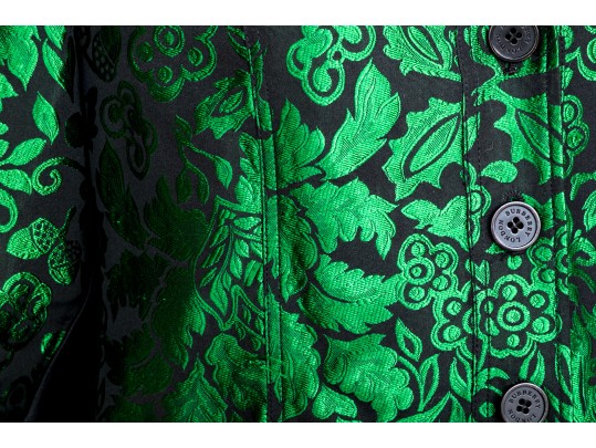 Burberry Luxurious Green Brocade Pattern Short Shacket, Size 4