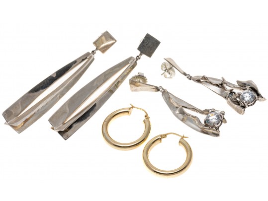 Three Sterling Silver Earrings, Pendants And Hoops