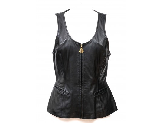 Dana Buchman Black Leather Zip Vest, Size 10