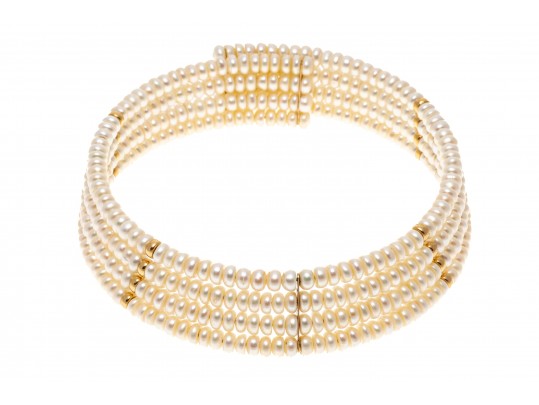 Pearl And 14K Four Stranded Collar Necklace